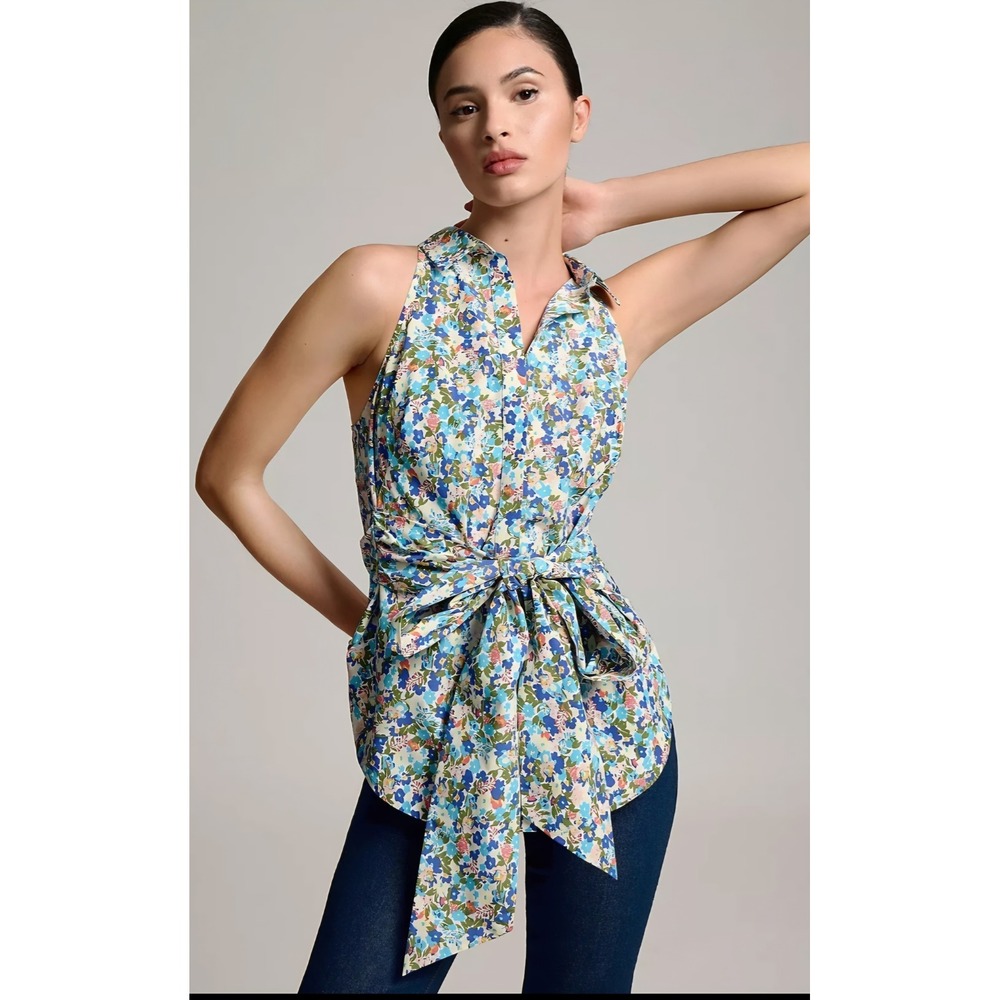 Maeve Anthropologie Floral Tie Front Sleeveless Top XS Sexy Open back flirty